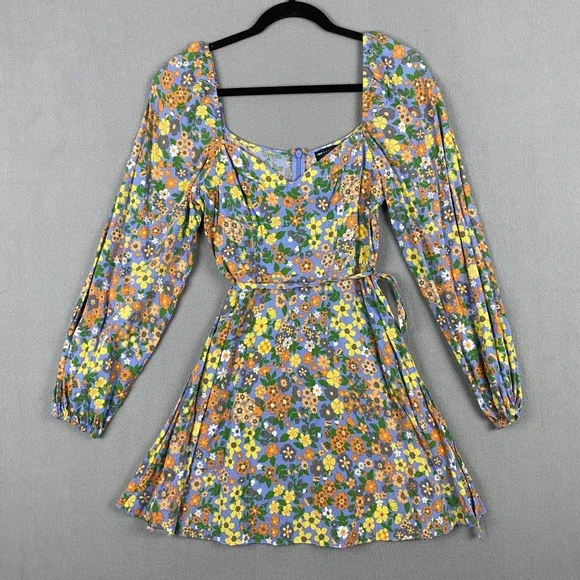 ASOS DESIGN Square Neck Long Sleeve Floral Print Mini Dress Women's Size 6 - Picture 3 of 7